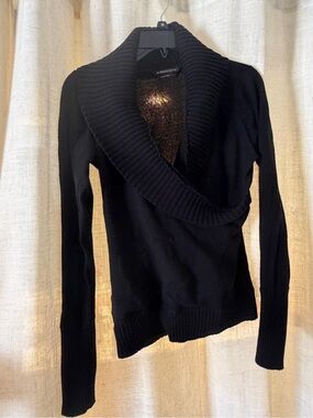 BCBGMaxAzria Black Ribbed Shawl-Collar Sweater